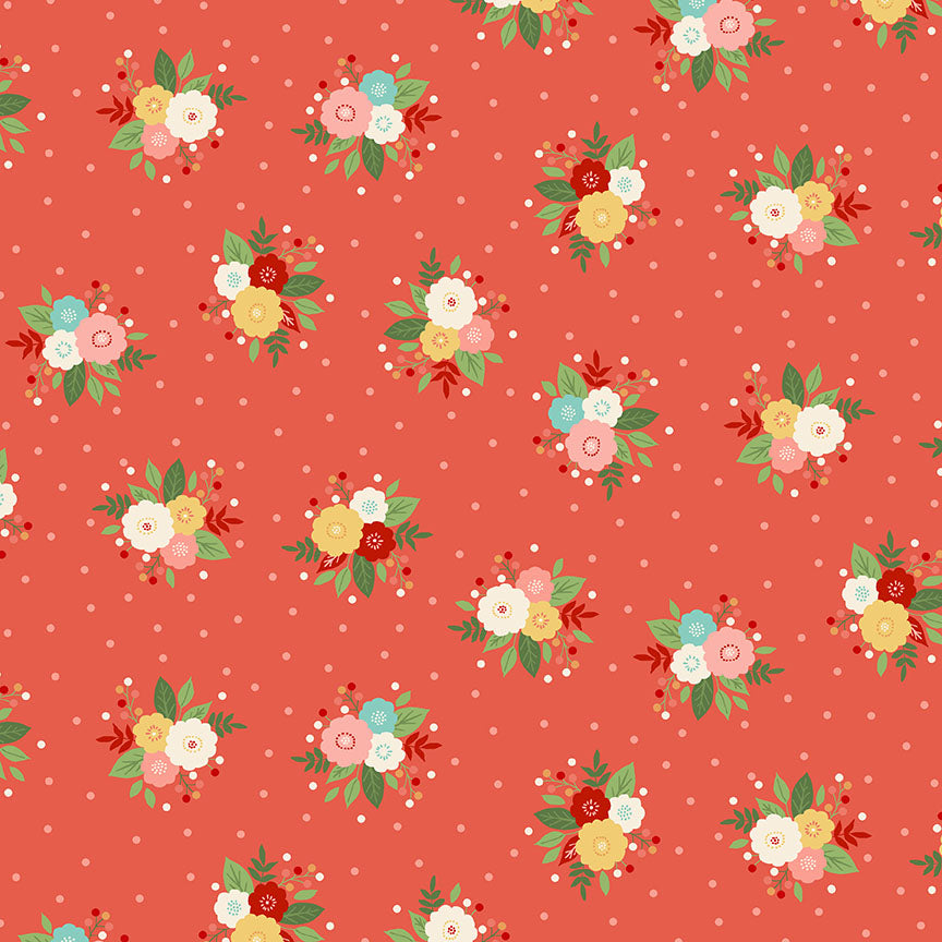 Amelia, Posy in Red - 100% Cotton, £13.00 pm-Cotton-Flying Bobbins Haberdashery