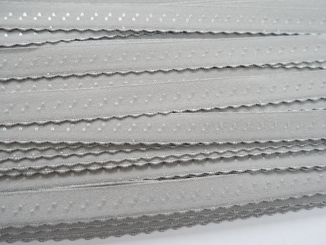 Fold-Over Elastic with Scalloped Edge, 12mm, Grey-Haberdashery-Flying Bobbins Haberdashery