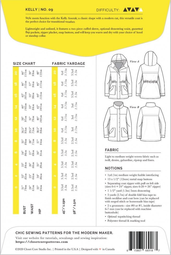 The Kelly Anorak by Closet Core Patterns-Pattern-Flying Bobbins Haberdashery