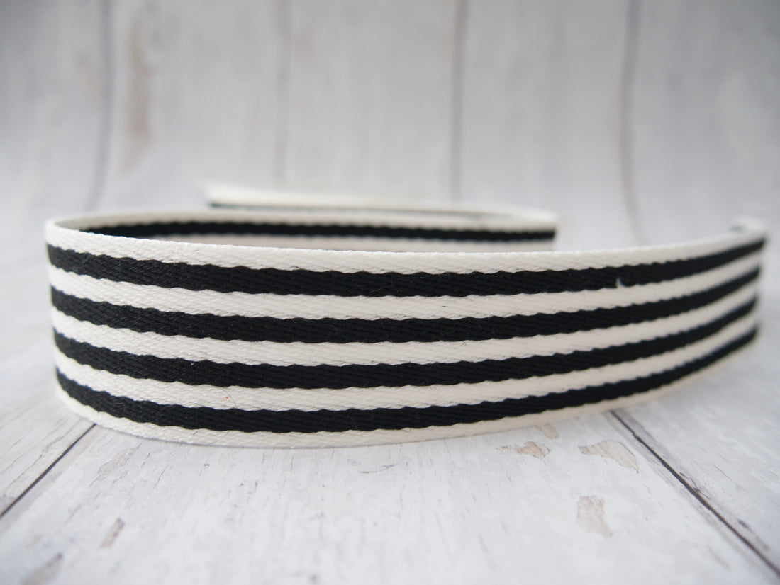 38mm Stripe Webbing - Black &amp; White-Webbing-Flying Bobbins Haberdashery
