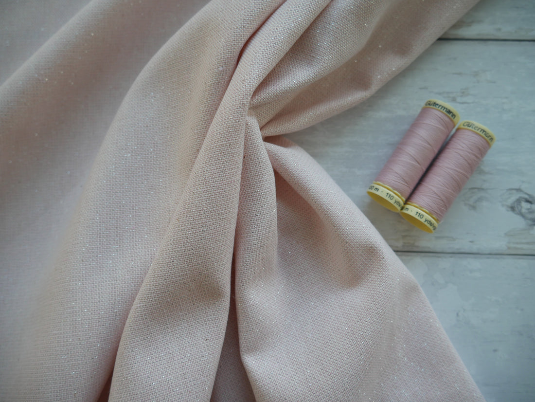 Linen-Look Half Panama with Sparkle - Pink £10.50 p/m-Fabric-Flying Bobbins Haberdashery