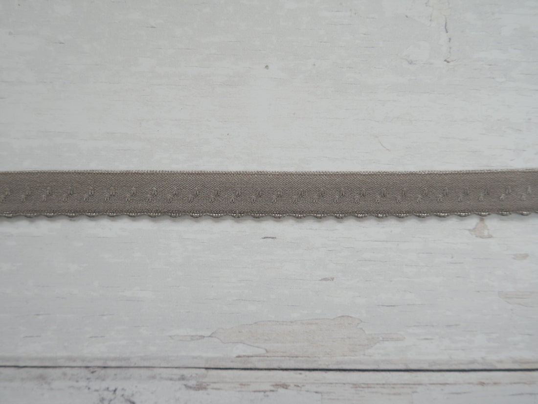 Fold-Over Elastic with Scalloped Edge, 12mm, Grey-Haberdashery-Flying Bobbins Haberdashery