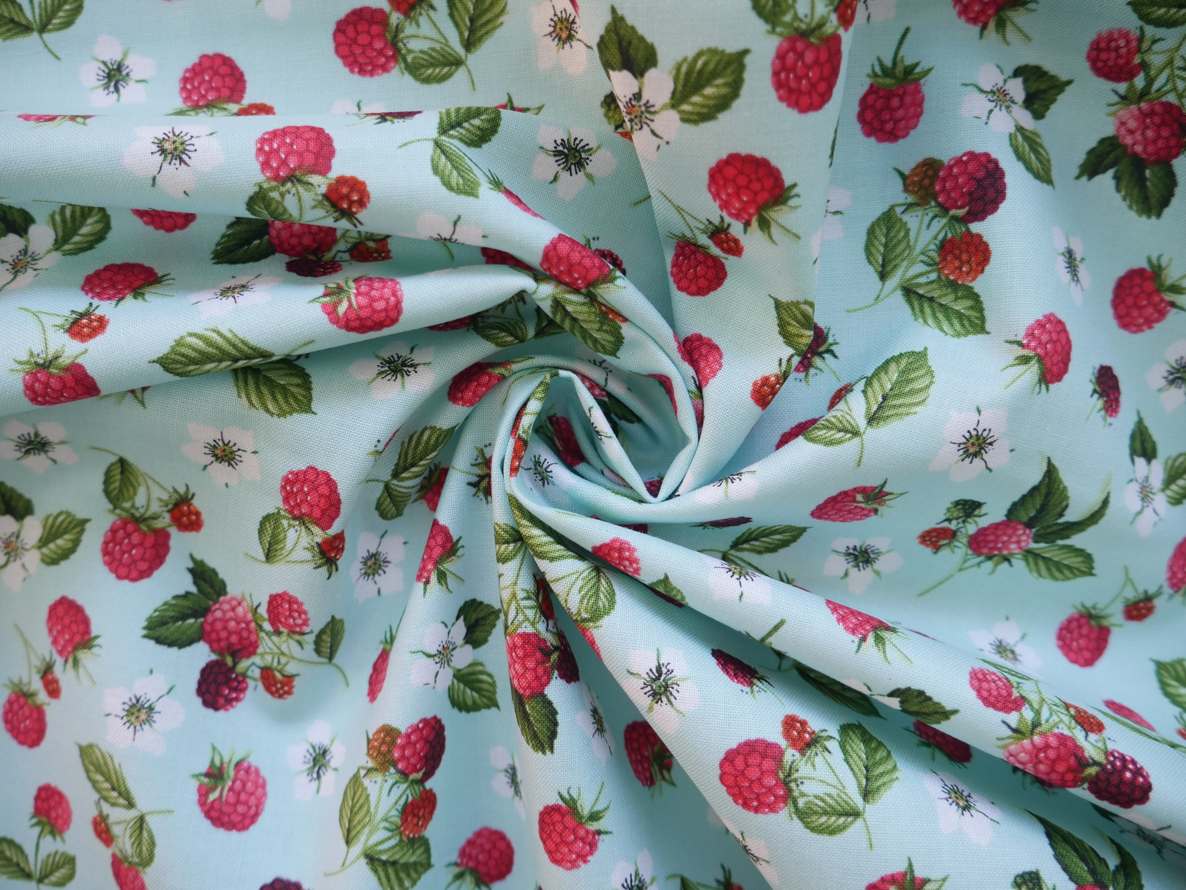 Summer Days Raspberries Printed Cotton £13.80 p/m-Cotton-Flying Bobbins Haberdashery