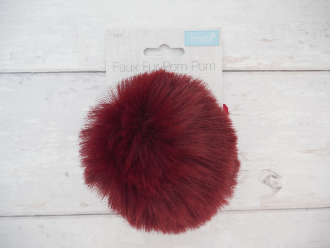 Fur Pom Pom, Burgundy-Flying Bobbins Haberdashery