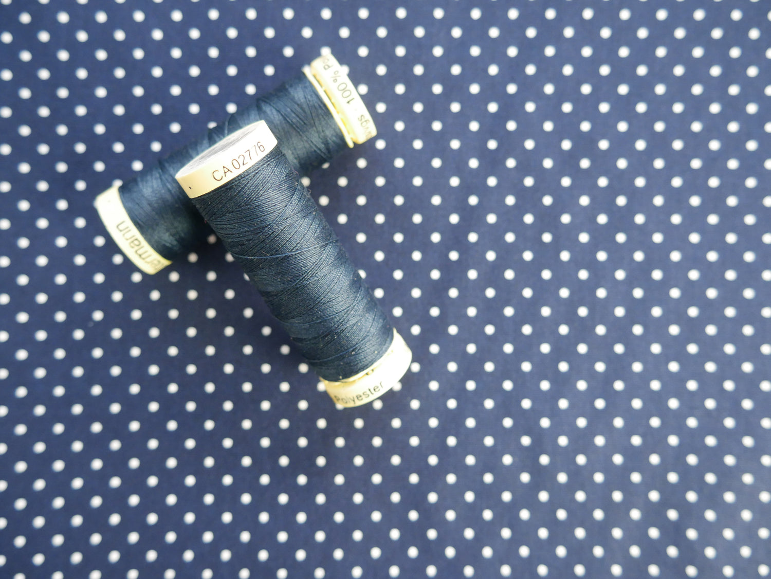 Pin-Spot Printed Cotton, Navy £8.50 p/m-Fabric-Flying Bobbins Haberdashery