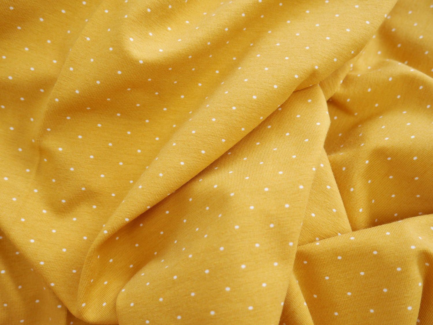 Pin Spot Cotton Jersey in Ochre £16.00 pm-Cotton Jersey-Flying Bobbins Haberdashery