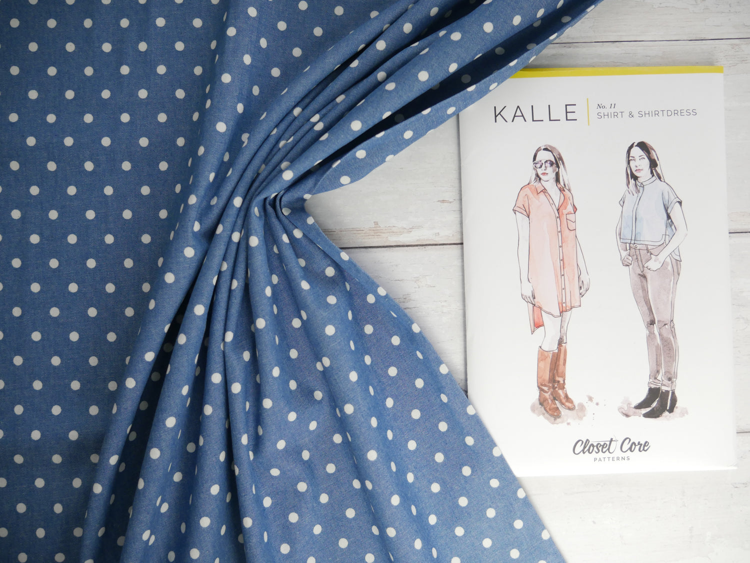 Kalle Shirt Dress Kit - Spot Print Chambray-Flying Bobbins Haberdashery