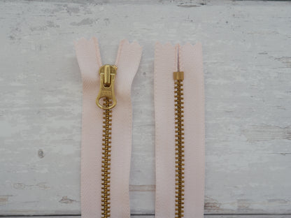 25cm YKK Antique Brass Metal Zip - Pink Tape-Zip-Flying Bobbins Haberdashery