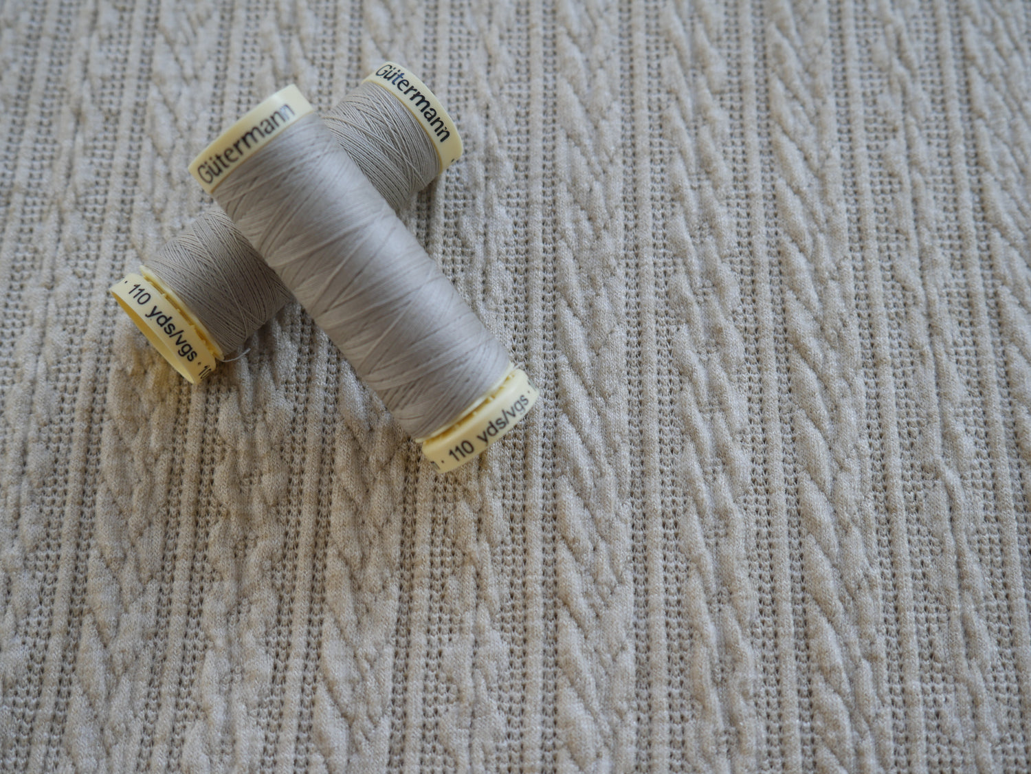 Cable Jacquard Knit Fabric in Sand £19.00-Jersey Fabric-Flying Bobbins Haberdashery