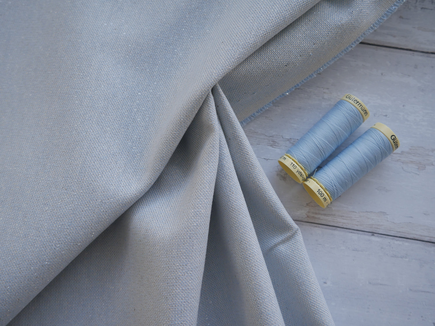 Linen-Look Half Panama with Sparkle - Blue £10.50 p/m-Fabric-Flying Bobbins Haberdashery