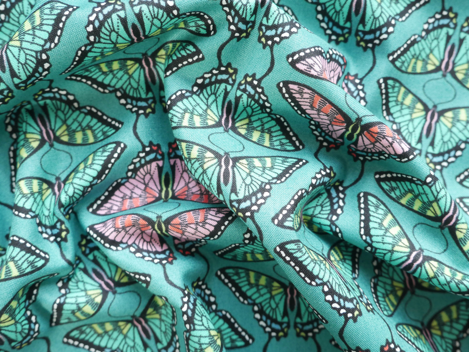 Flora and Fauna - Swallowtail in Teal, 100% Cotton, £12.50 p/m-Cotton-Flying Bobbins Haberdashery