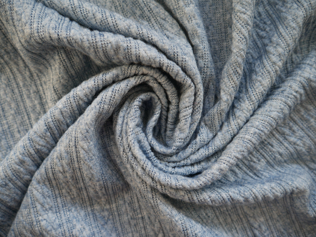 Cable Jacquard Knit Fabric in Blue £19.00-Jersey Fabric-Flying Bobbins Haberdashery