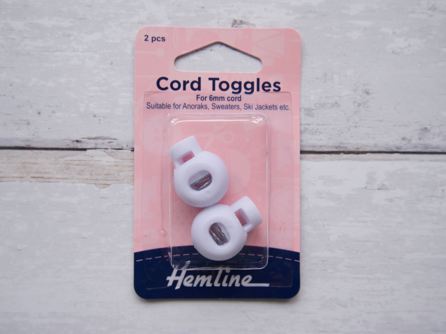 Hemline Cord Toggle, White-Toggle-Flying Bobbins Haberdashery