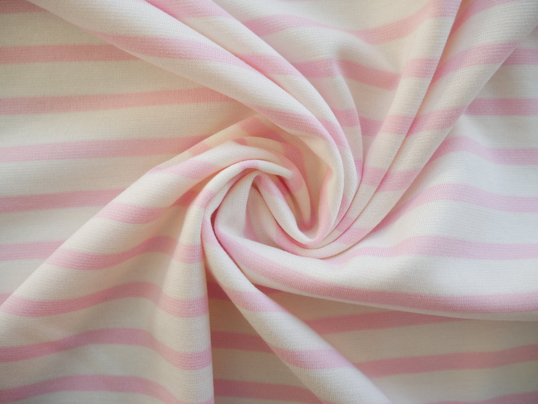 Breton Stripe Ponte Roma in Pink £15.50 p/m-Fabric-Flying Bobbins Haberdashery