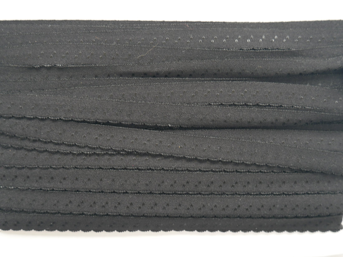 12mm Scalloped Fold Over Elastic - Black-Haberdashery-Flying Bobbins Haberdashery