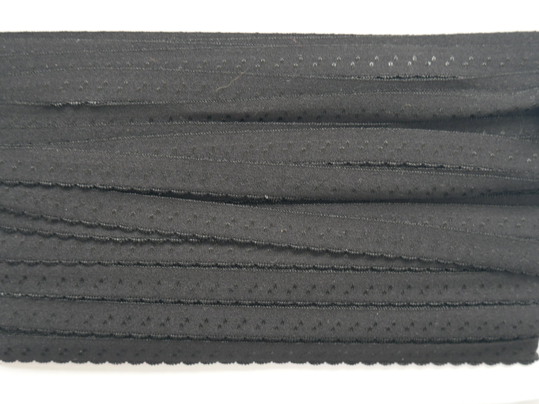 Fold-Over Elastic with Scalloped Edge, 12mm, Black-Haberdashery-Flying Bobbins Haberdashery