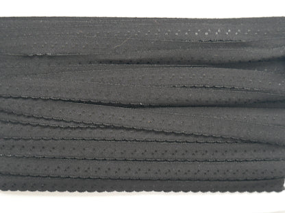 12mm Scalloped Fold Over Elastic - Black-Haberdashery-Flying Bobbins Haberdashery