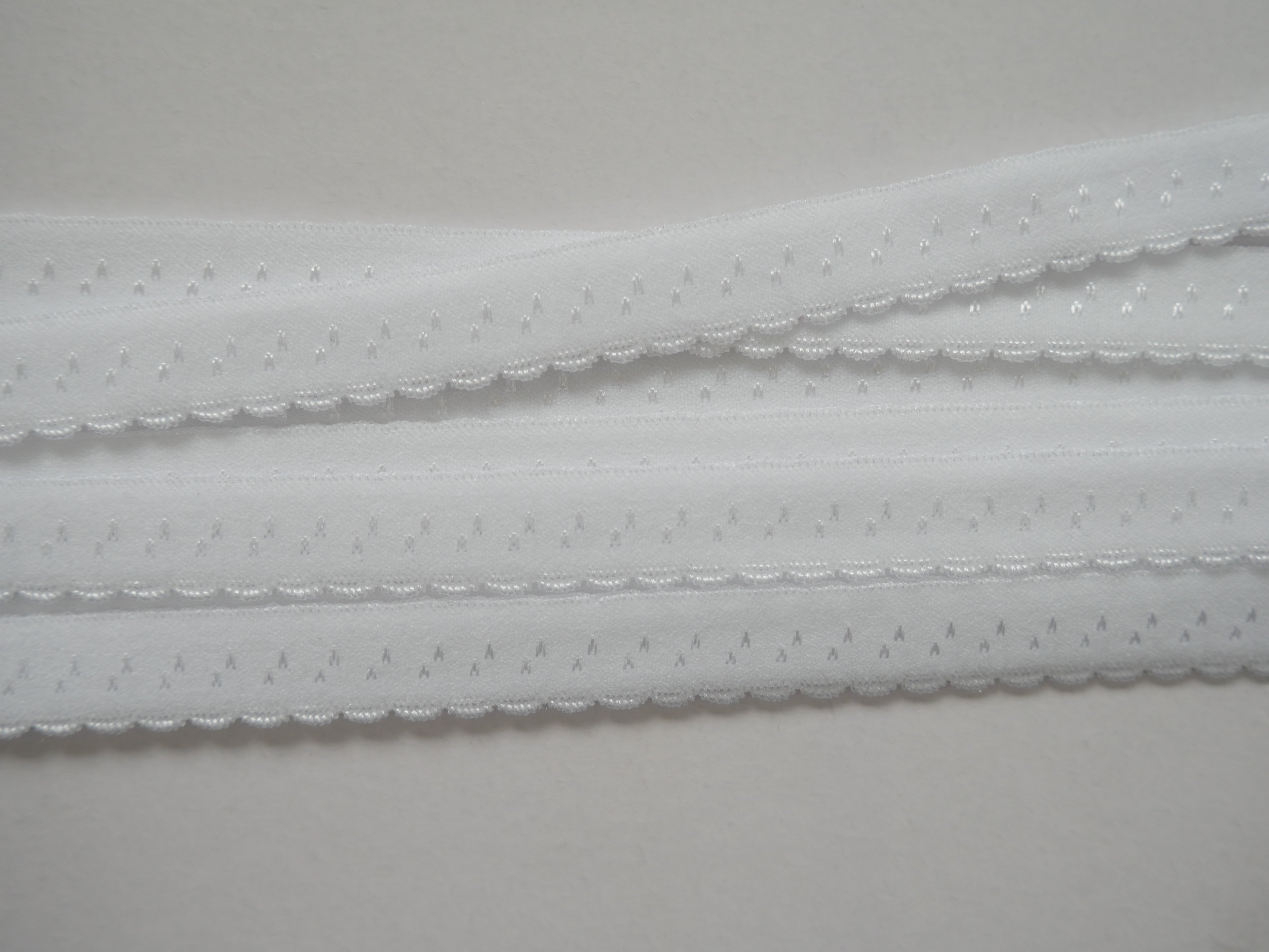 12mm Scalloped Fold Over Elastic - White-Haberdashery-Flying Bobbins Haberdashery