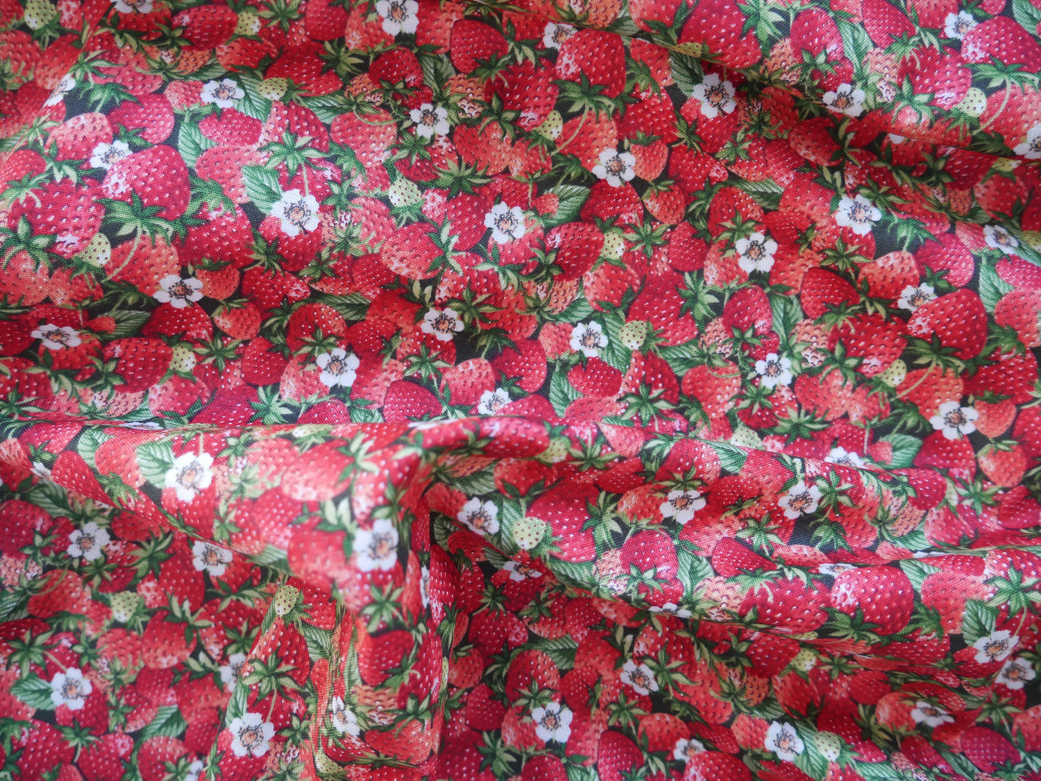 Summer Days Strawberries Printed Cotton £13.80 p/m-Cotton-Flying Bobbins Haberdashery