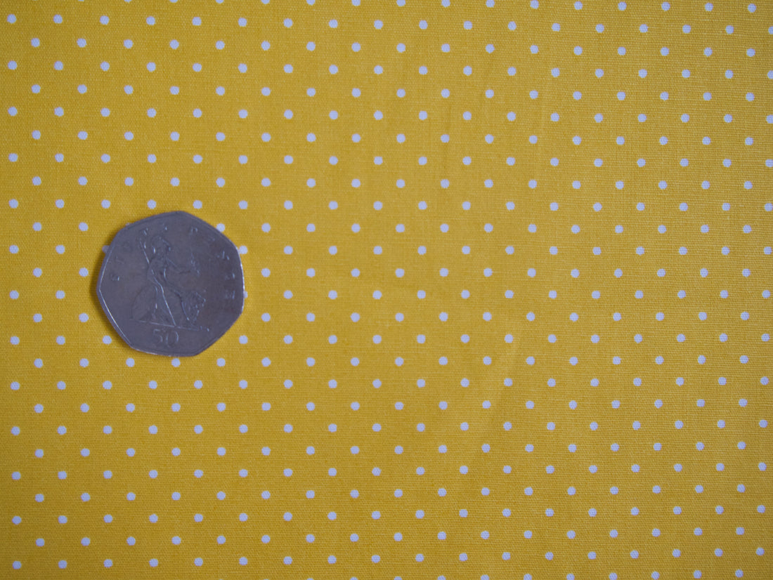 Pin-Spot Printed Cotton, Yellow £8.50 p/m-Fabric-Flying Bobbins Haberdashery