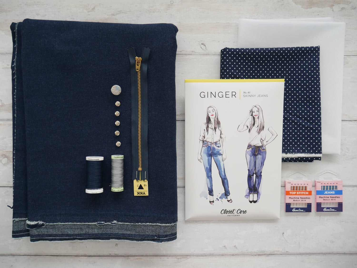 Ginger Jeans Kit - Indigo Stretch Denim-Flying Bobbins Haberdashery