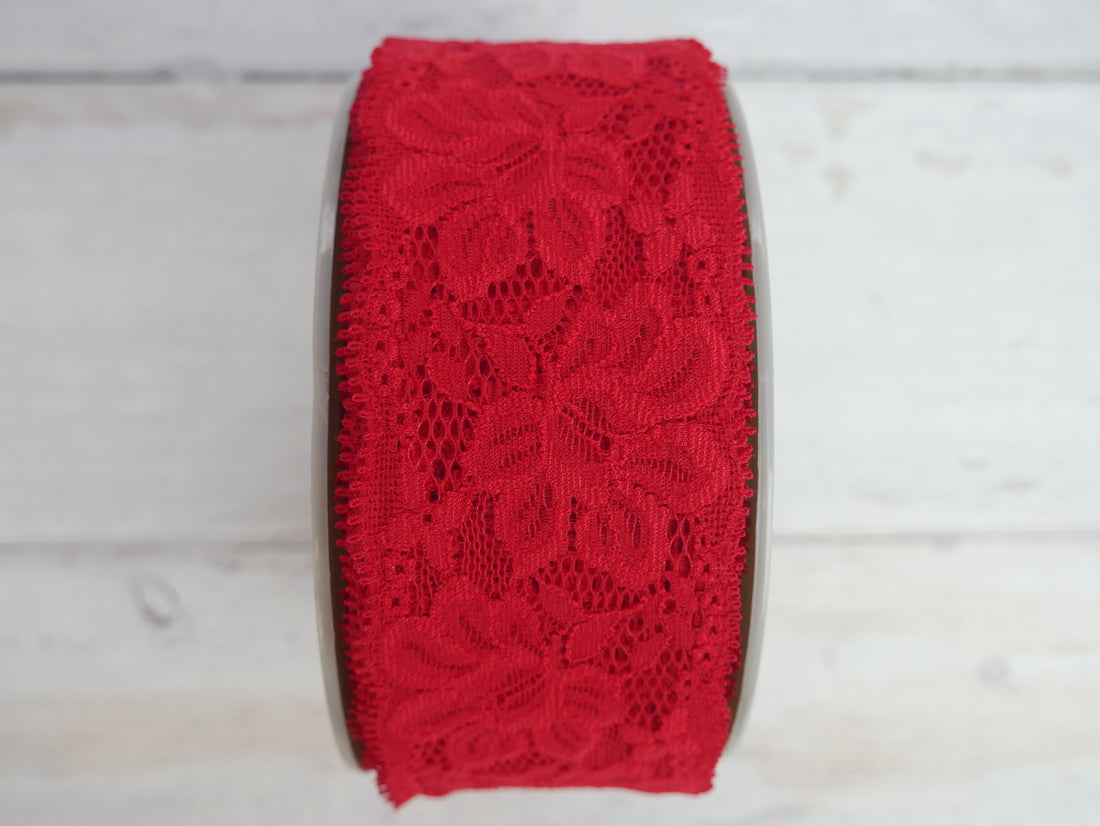 Wide Lace Elastic, 55mm, Red-Haberdashery-Flying Bobbins Haberdashery