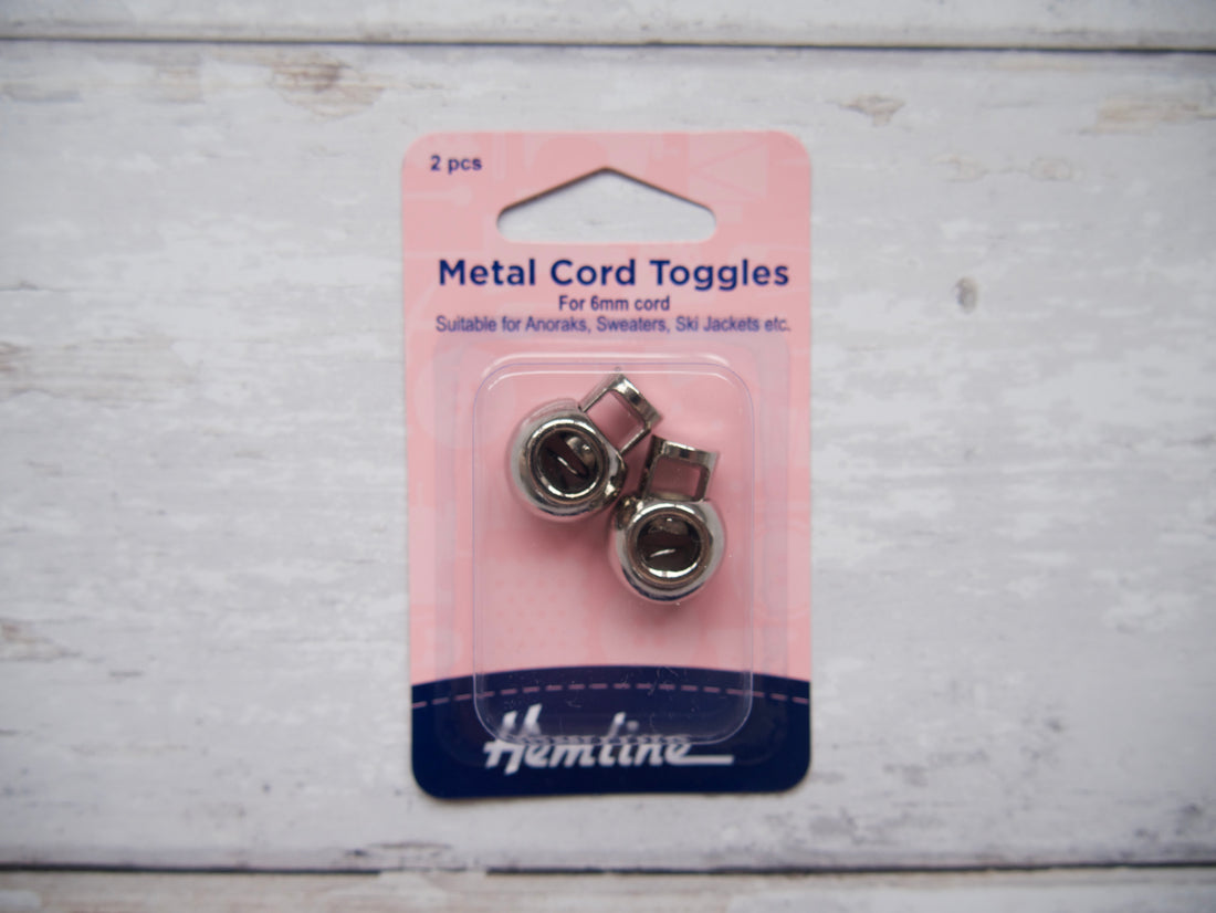 Hemline Metal Cord Toggles, Nickel-Trim-Flying Bobbins Haberdashery