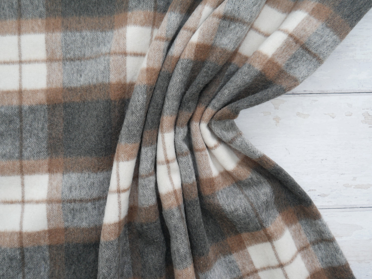 Wool Mix Brushed Check in Tan, £29.50 p/m-Fabric-Flying Bobbins Haberdashery