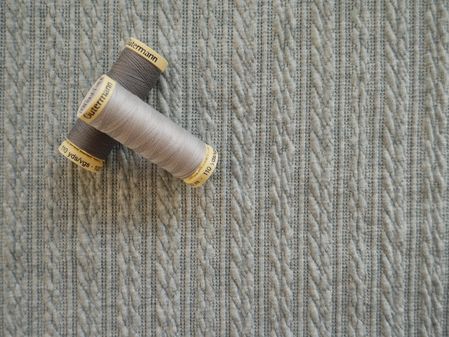 Cable Jacquard Knit Fabric in Grey £19.00-Jersey Fabric-Flying Bobbins Haberdashery