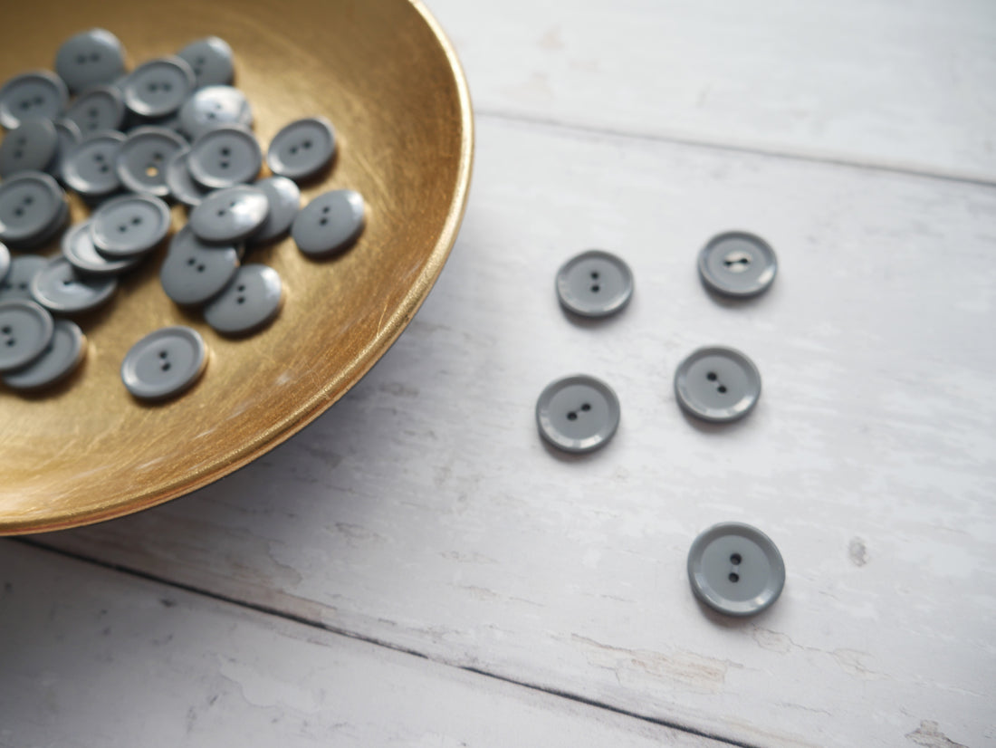 2-Hole 15mm Shine Button in Eucalyptus-Button-Flying Bobbins Haberdashery