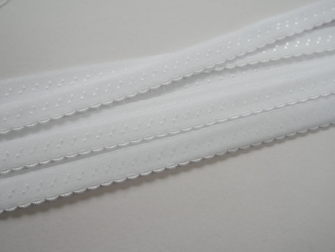 12mm Scalloped Fold Over Elastic - White-Haberdashery-Flying Bobbins Haberdashery