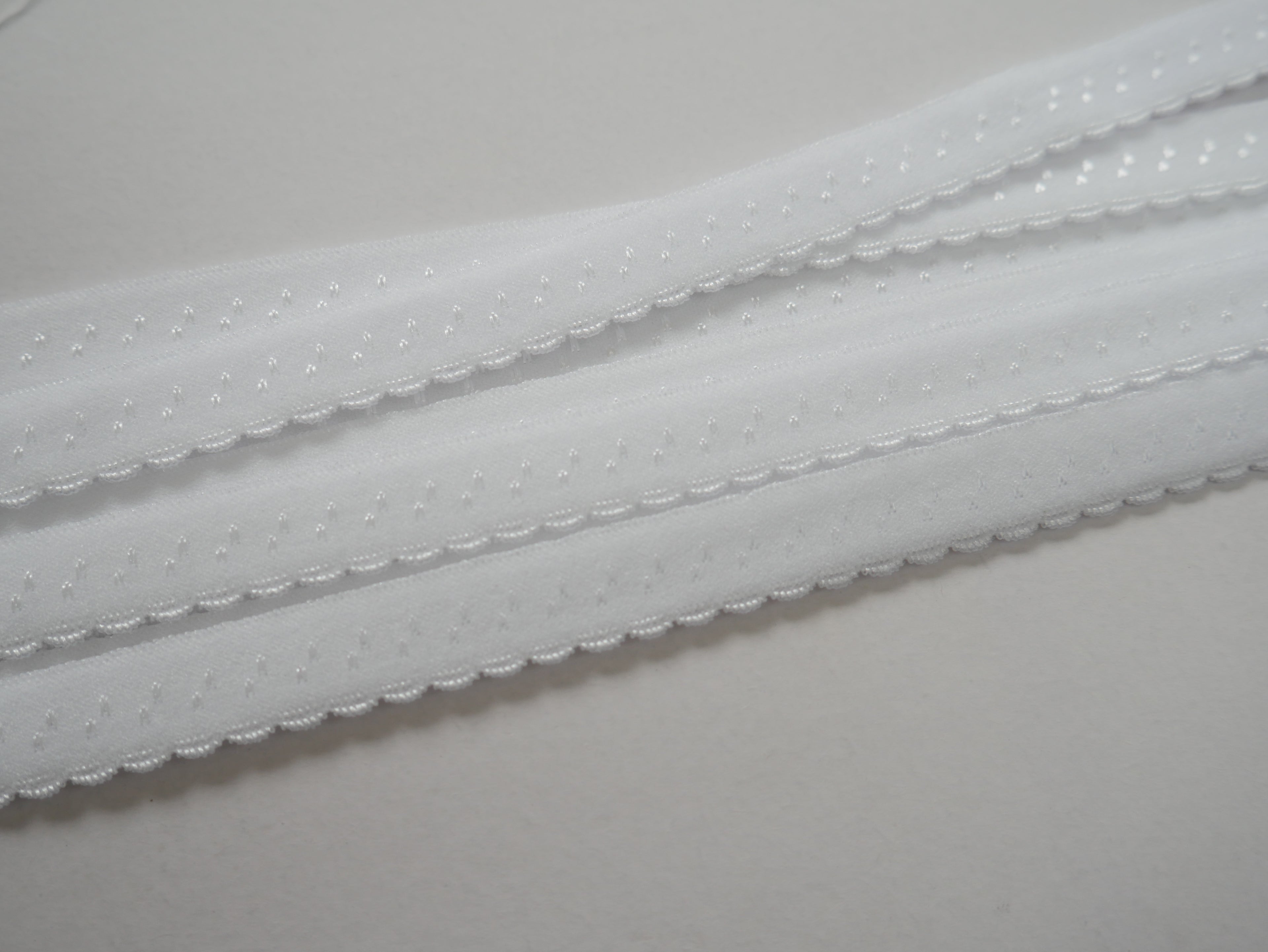 12mm Scalloped Fold Over Elastic - White-Haberdashery-Flying Bobbins Haberdashery