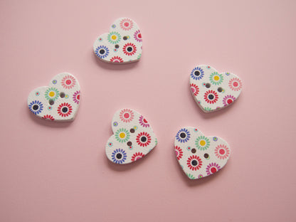 2-Hole Painted Heart Wooden Button-Button-Flying Bobbins Haberdashery