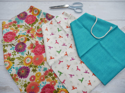 Drawstring Bag Trio - Hikari &amp; Hummingbirds-Sewing Kit-Flying Bobbins Haberdashery