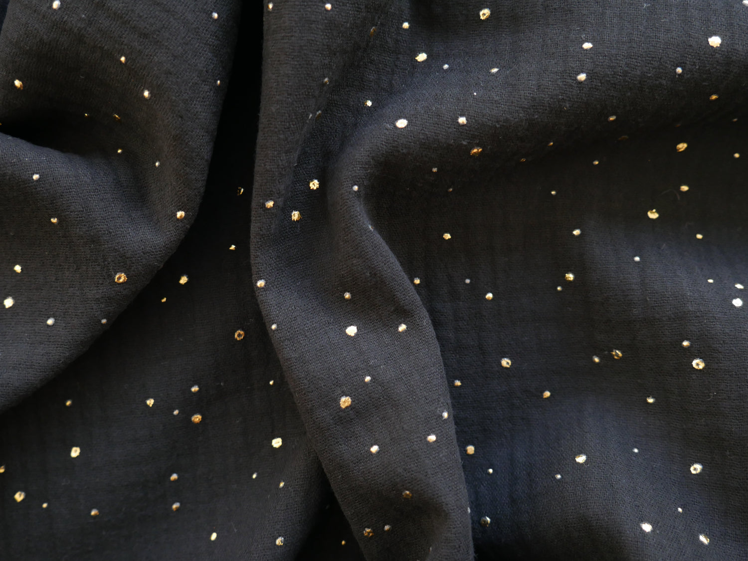 Gold Spot Double Gauze in Black £12 p/m-Flying Bobbins Haberdashery