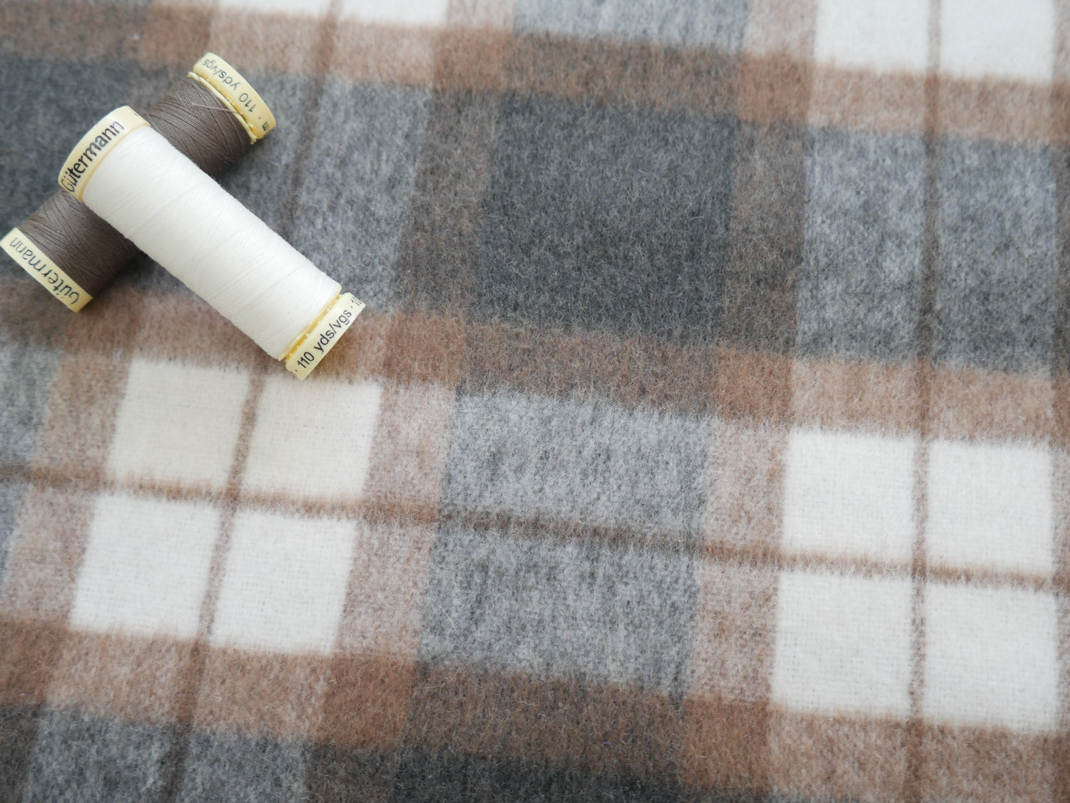 Wool Mix Brushed Check in Tan, £29.50 p/m-Fabric-Flying Bobbins Haberdashery