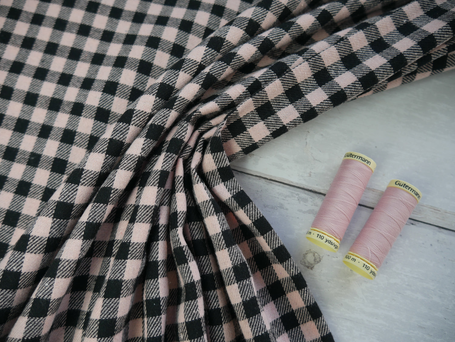 Woven Check in Black &amp; Pink, £12.50 p/m-Fabric-Flying Bobbins Haberdashery