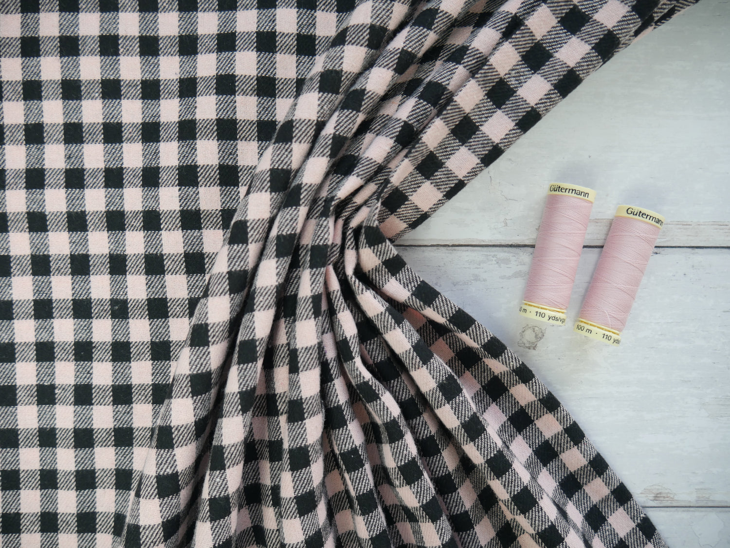 Woven Check in Black &amp; Pink, £12.50 p/m-Fabric-Flying Bobbins Haberdashery