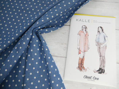 Kalle Shirt Dress Kit - Spot Print Chambray-Flying Bobbins Haberdashery
