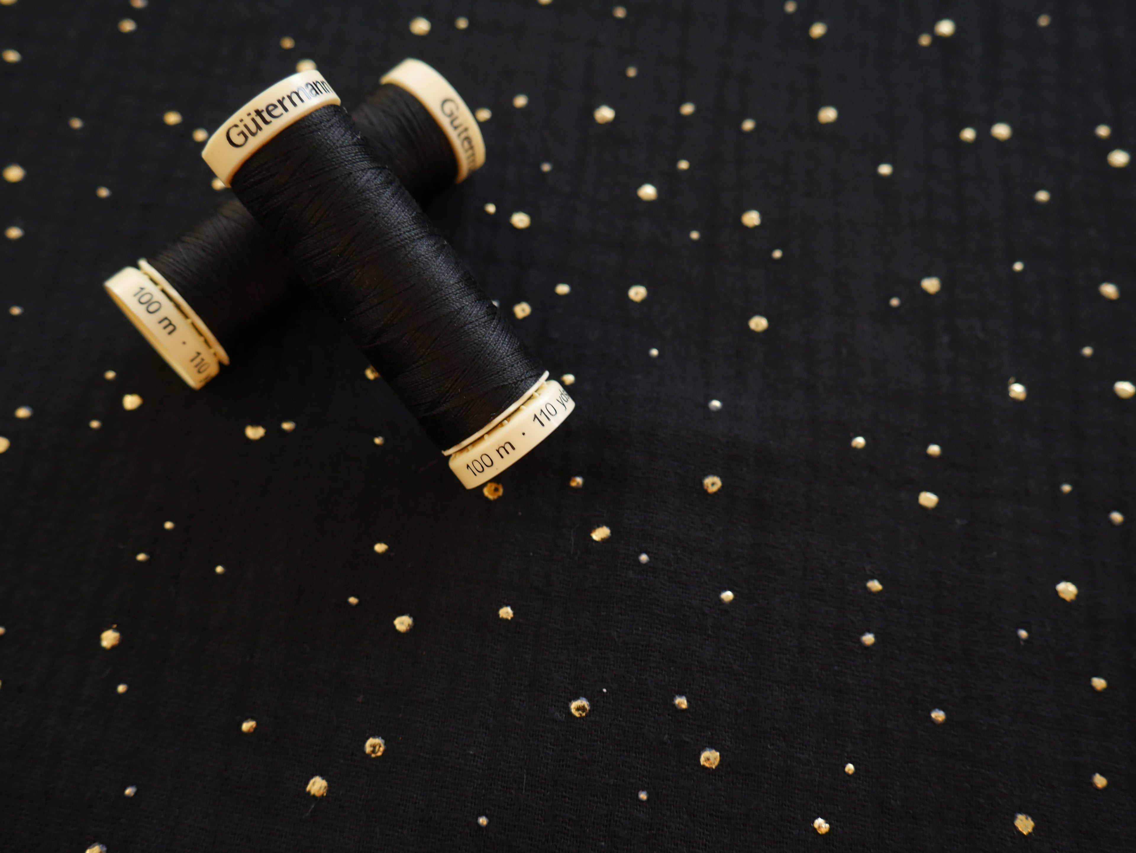 Gold Spot Double Gauze in Black £12 p/m-Flying Bobbins Haberdashery