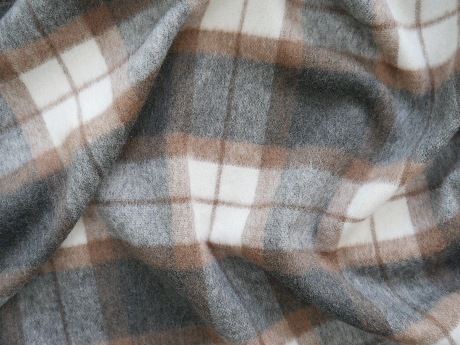 Wool Mix Brushed Check in Tan, £29.50 p/m-Fabric-Flying Bobbins Haberdashery