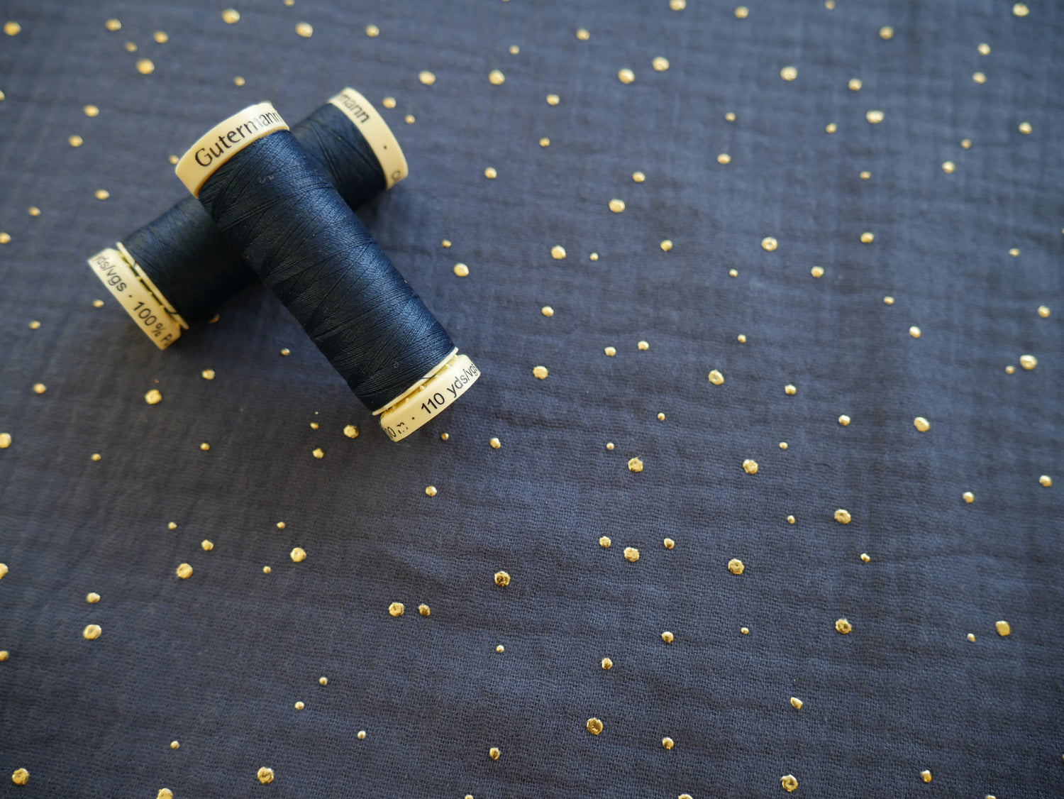 Gold Spot Double Gauze in Navy £12 p/m-Flying Bobbins Haberdashery