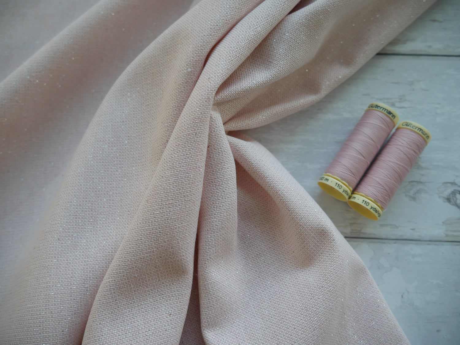 Linen-Look Half Panama with Sparkle - Pink £10.50 p/m-Fabric-Flying Bobbins Haberdashery