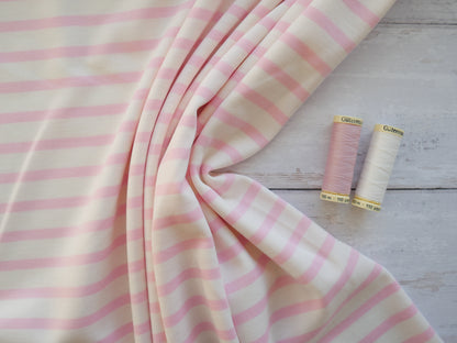 Breton Stripe Ponte Roma in Pink £15.50 p/m-Fabric-Flying Bobbins Haberdashery