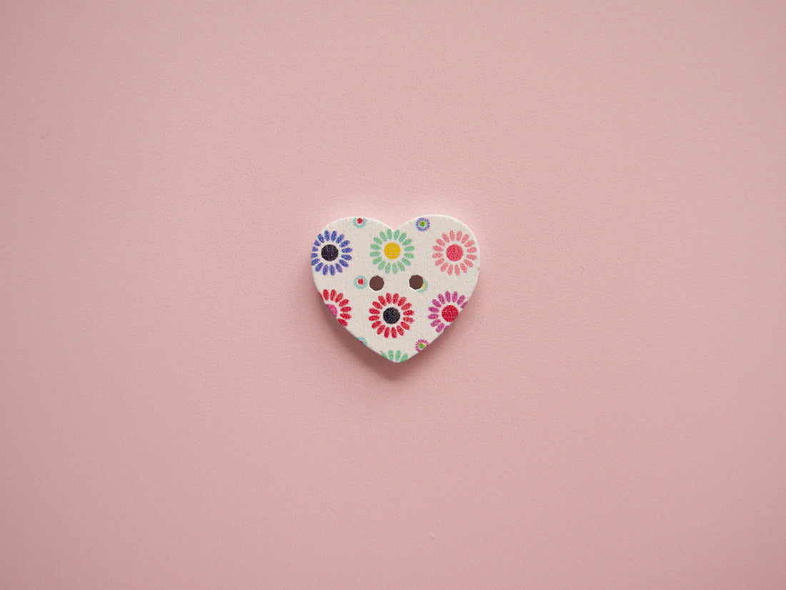 2-Hole Painted Heart Wooden Button-Button-Flying Bobbins Haberdashery