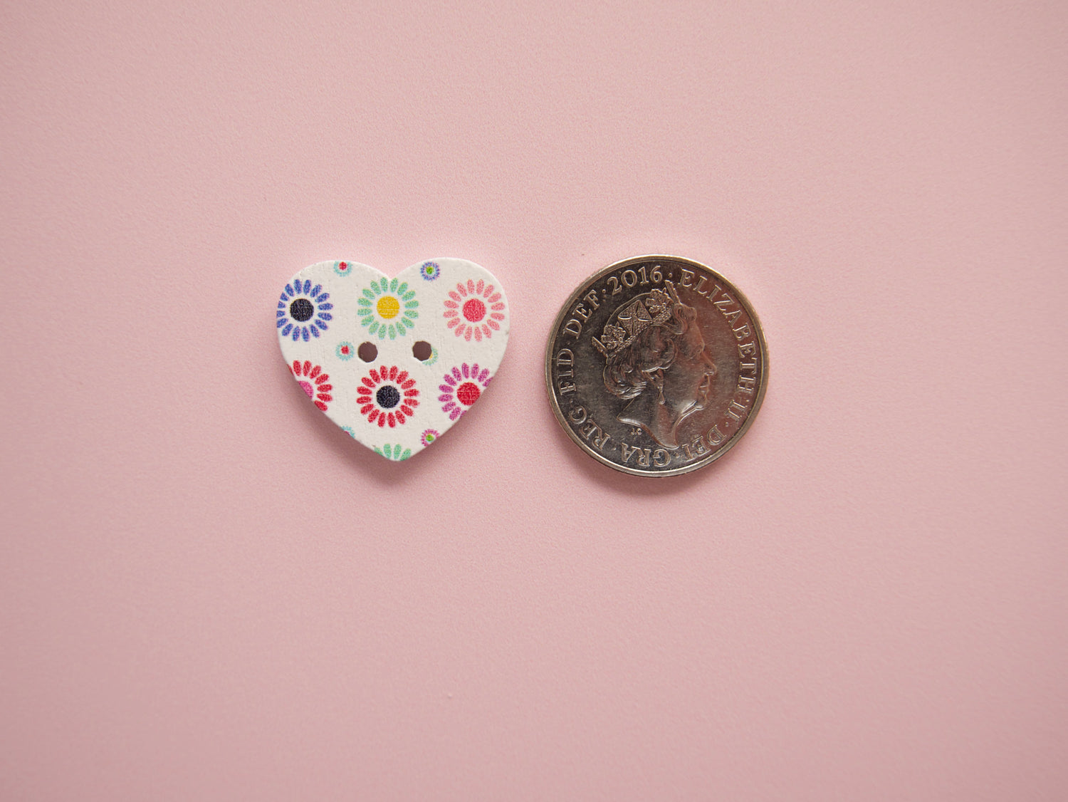 2-Hole Painted Heart Wooden Button-Button-Flying Bobbins Haberdashery