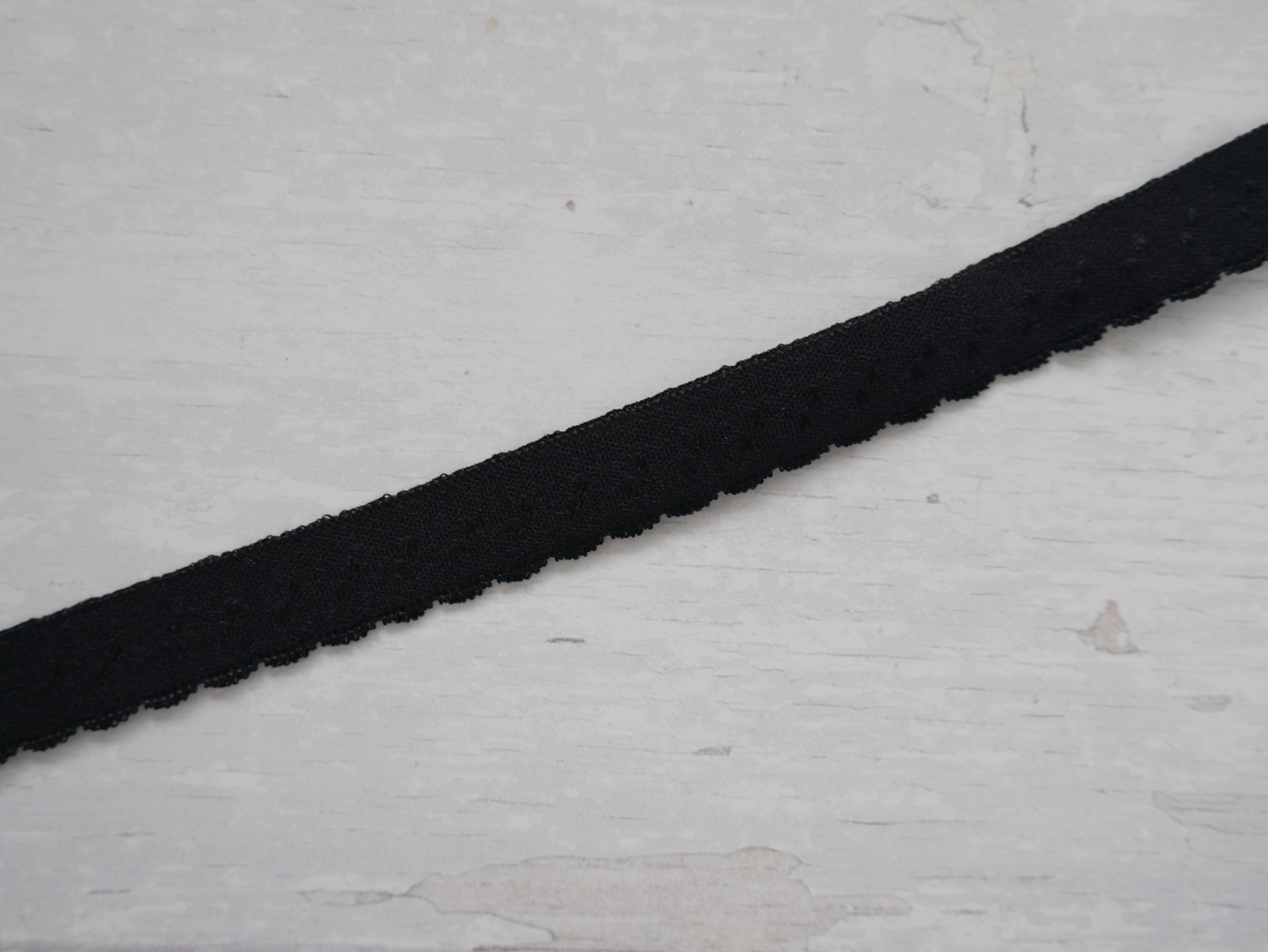 12mm Scalloped Fold Over Elastic - Black-Haberdashery-Flying Bobbins Haberdashery