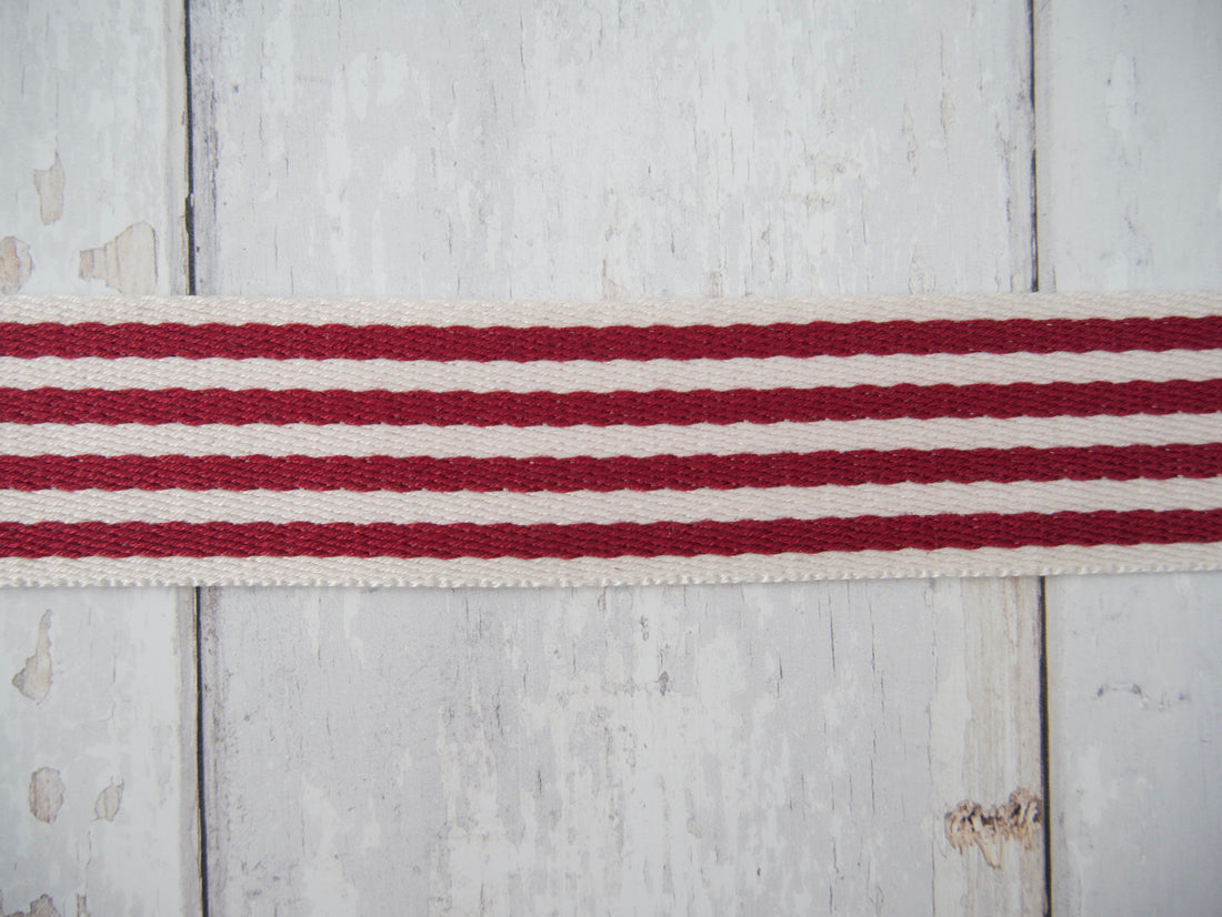 38mm Stripe Webbing - Burgundy-Webbing-Flying Bobbins Haberdashery