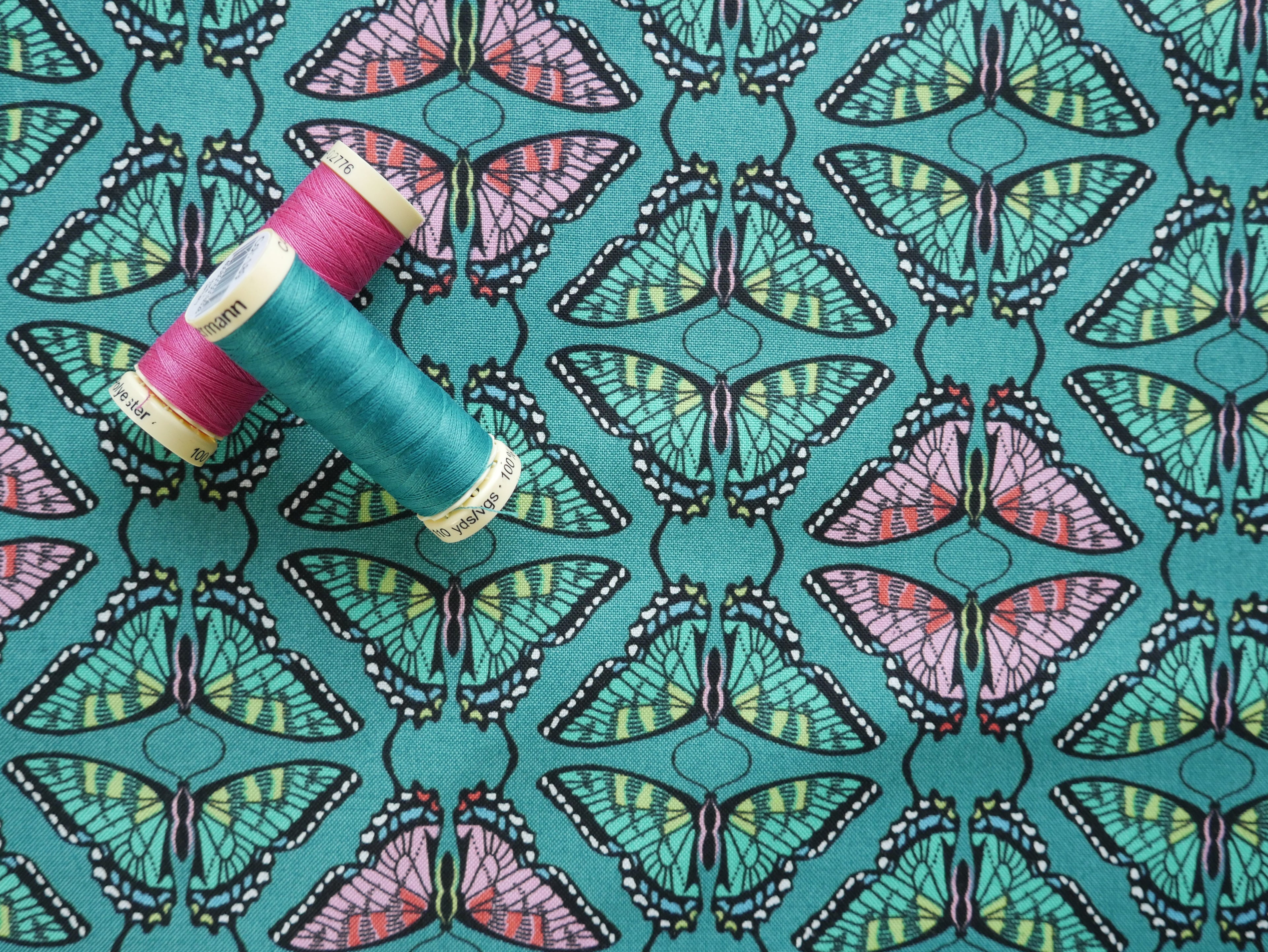 Flora and Fauna - Swallowtail in Teal, 100% Cotton, £12.50 p/m-Cotton-Flying Bobbins Haberdashery