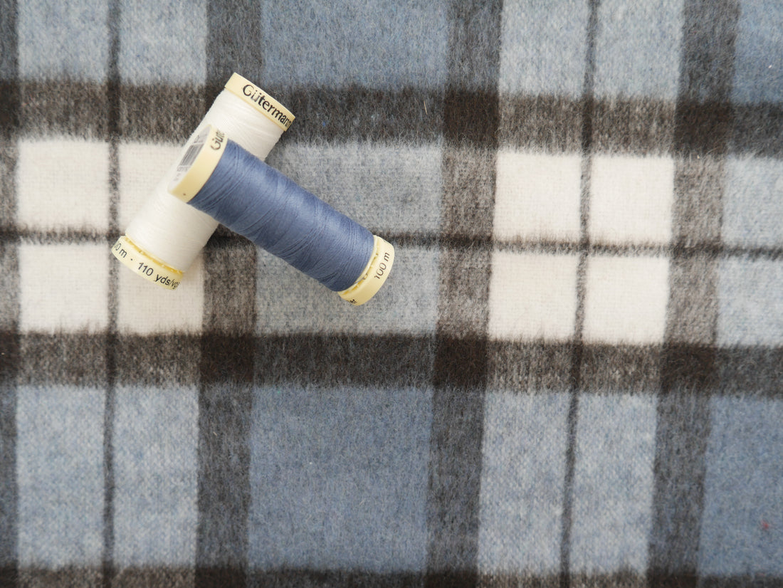 Wool Mix Brushed Check in Sky, £29.50 p/m-Fabric-Flying Bobbins Haberdashery